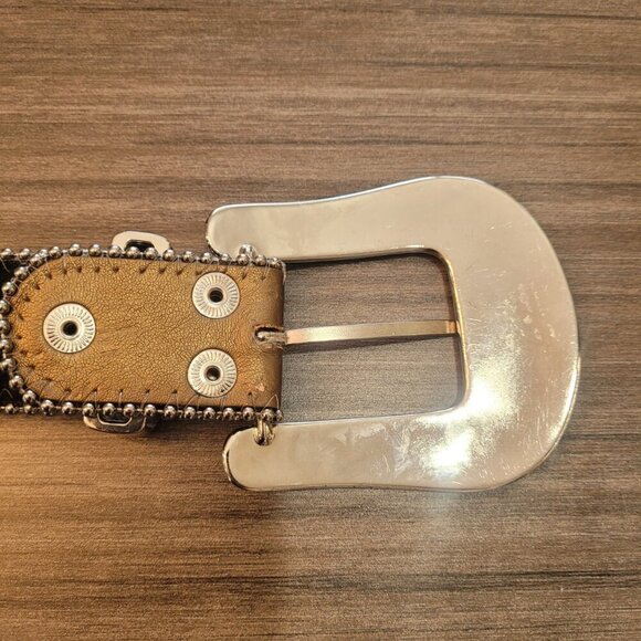 Leather Bronze Fleur De Lis Western Rhinestone Belt - Picture 9 of 15